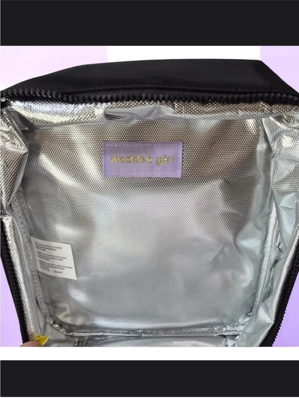 NWT ~ Madden Girl Black Insulated Lunch Tote with White-Trim Handles